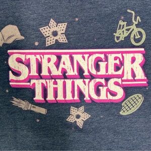 Stranger Things Graphic‎ T Shirt Adult Size M Cotton Heathered Blue Pink Casual